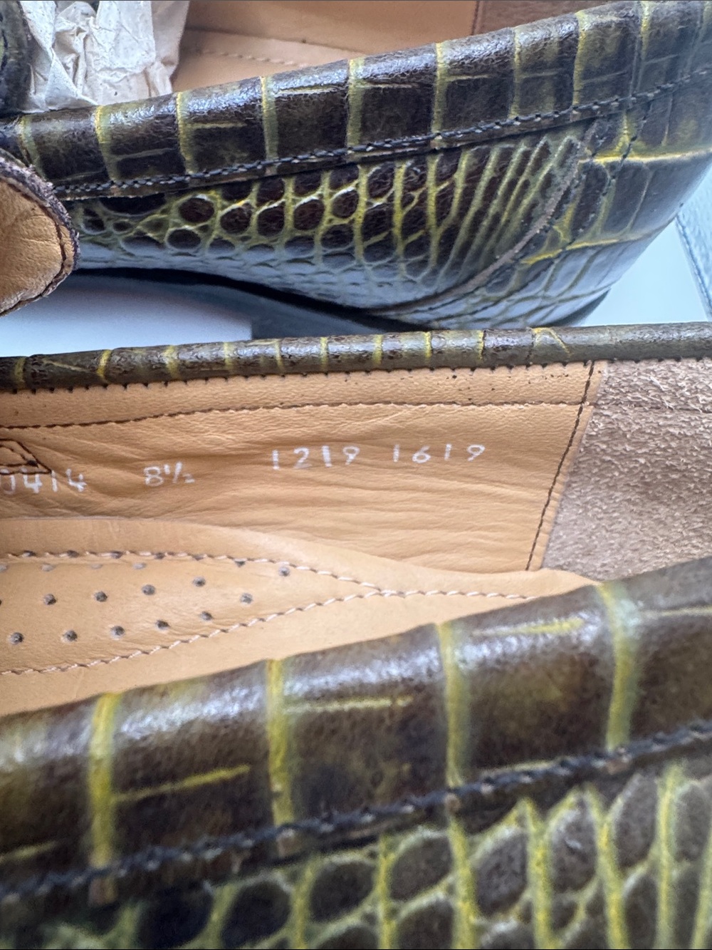 Bond Veari Luxury Croc Embossed Leather Loafers Men’s 8.5 Green - Picture 3 of 11